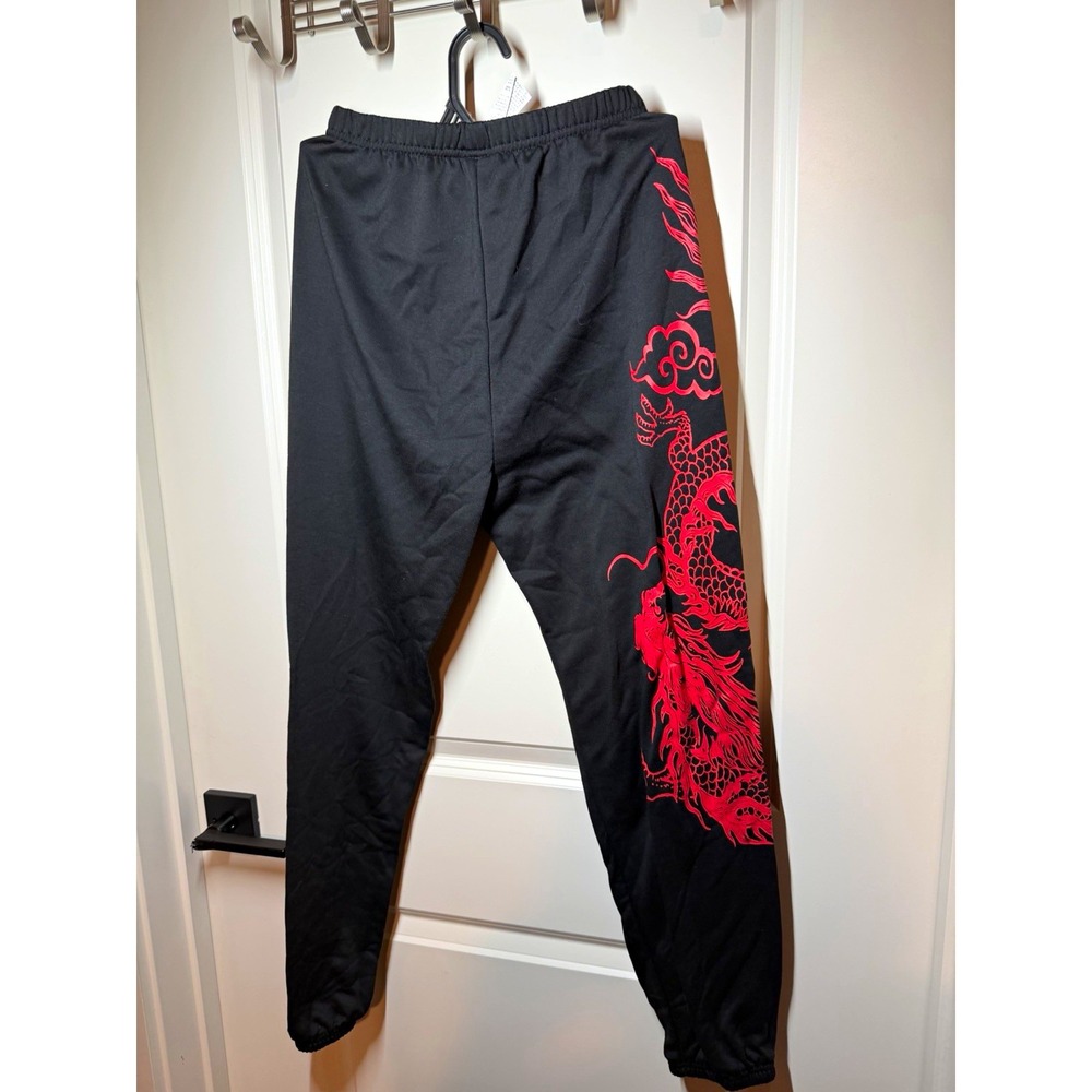 SHEIN Women's XS Black Jogger Pants Red Dragon Graphic Elastic Pull-On Waist